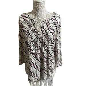 Lucky Brand White and Black Boho Style Top- Womens Size XL EUC